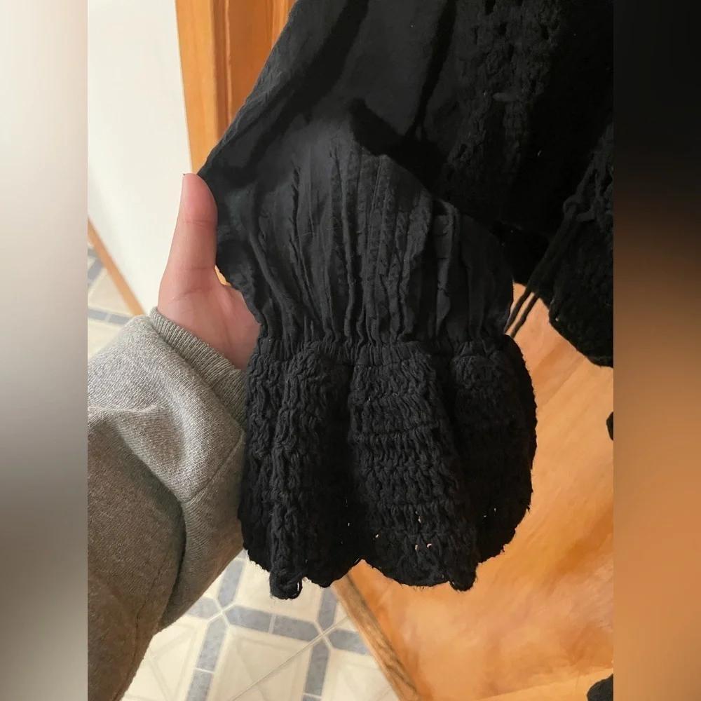 NWOT Free People Megan Crotchet Top in Black
